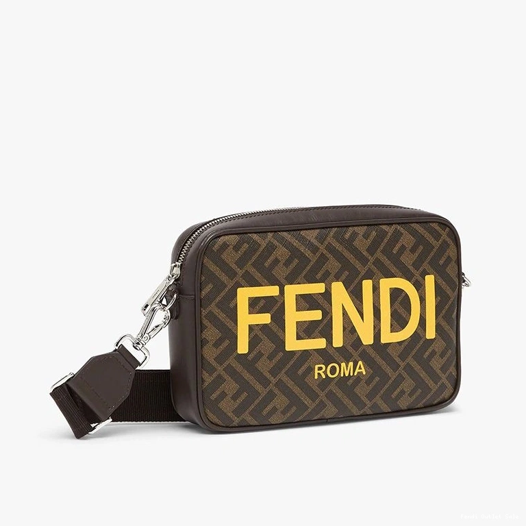 Cheap Brown FF Camera Logo Fendi Motif In Compact Fabric ROMA Case 0825